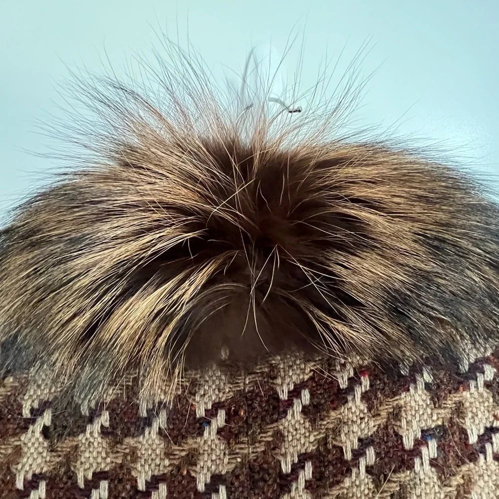 Marvin Richards VTG NEW Houndstooth Wool Coat with Fox Fur Collar Size 10 - Picture 7 of 14